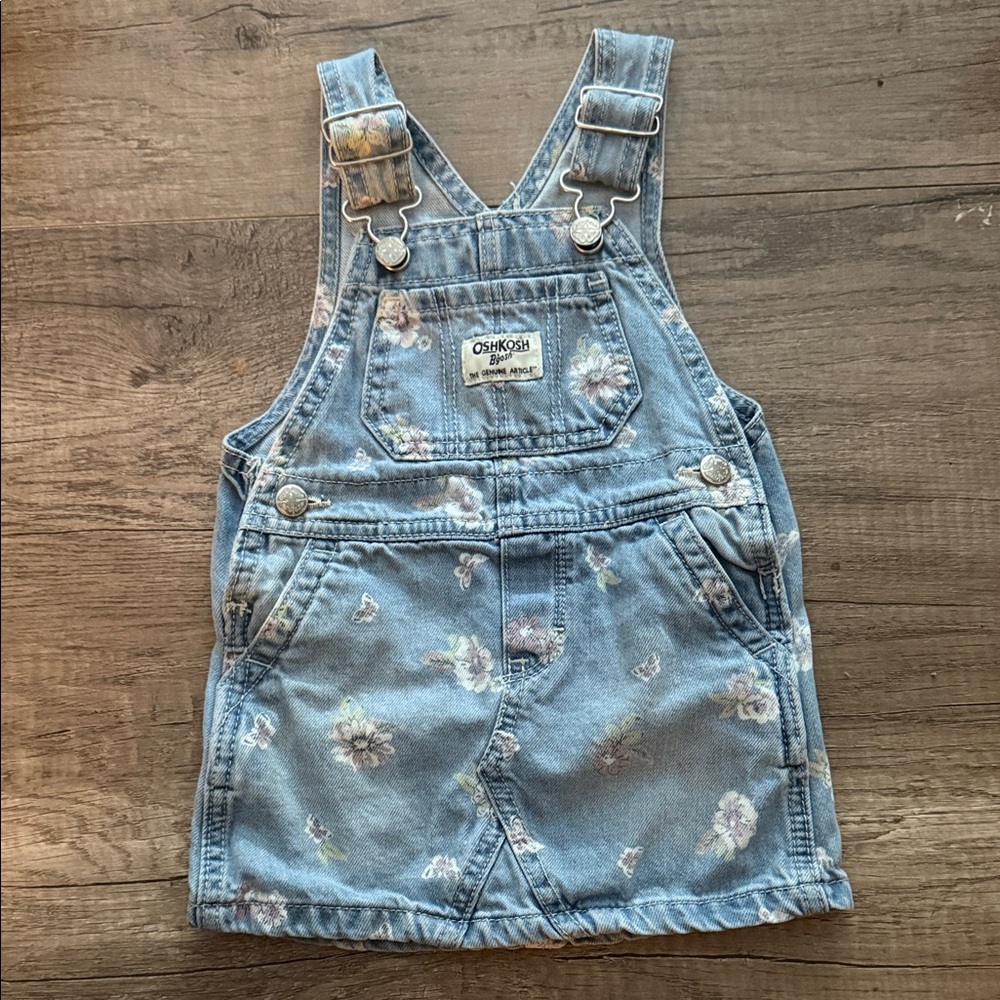 OshKosh B'gosh Light Blue Floral Overalls dress Size 12 months